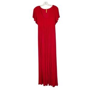Rachel Pally Maxi Dress Womens Size S Red Stretch Ribbed Knit Designer Flowy